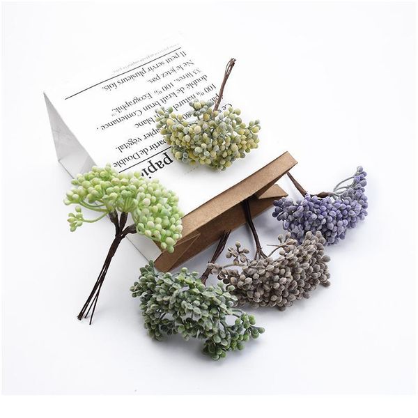 

6pcs artificial plants plastic brooch scrapbook wedding decorative flowers wreaths diy gifts box christmas decorations qylenj