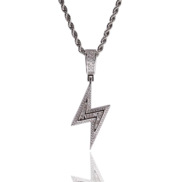 

iced out lightning pendant necklaces mens gold necklace fashion hip hop jewelry, Silver