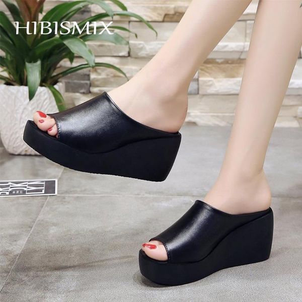 

hibismix women outdoor wedges slippers 2021 summer platform casual shoes for female heels sandals, Black