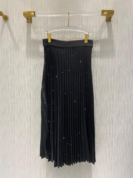 

skirts ladies 2021 fashion solid color diamond pleated skirt 1230, Black