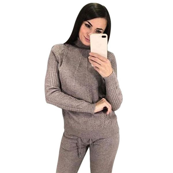 

women's two piece pants tyhur knitted tracksuit casual sweater + sets, White