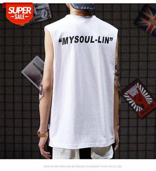

2020 New Summer Breathable Vest Men's Loose Sleeveless T-shirt All Matching Ins Style Of Sports Fitness Trend Hip Hop Ruffled #2A9T, White;black