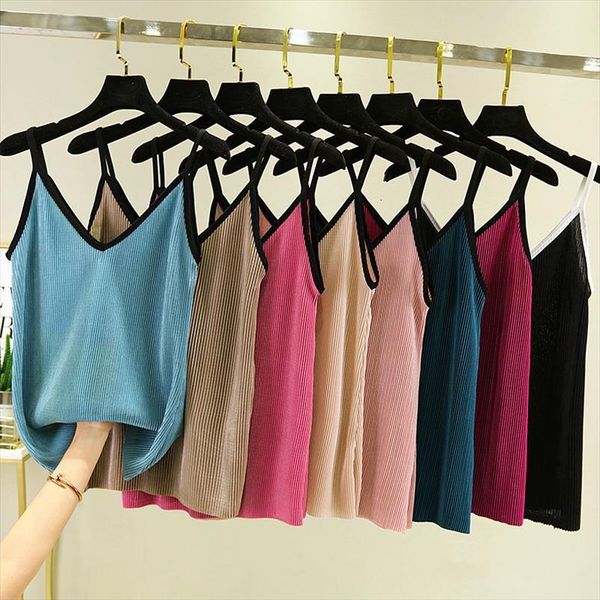 

spaghetti strap summer womens tank basic v neck sleeveless under tees, White
