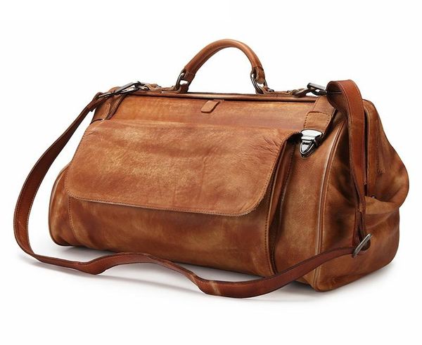 

grade black coffee genuine leather travel bag with metal buckle men fashion travel handbags anti theft designer bag