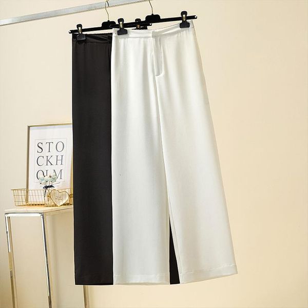 

elegant white black spring summer women capri chiffon plus size trousers high waist wide leg l 4xl, Black;white