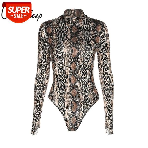 

weekeep bodycon long sleeve bodysuit autumn animal print turtleneck one piece bodysuits 2018 slim female jumpsuits overalls #xe4l, White