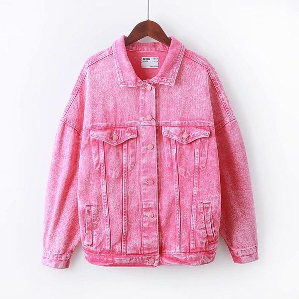 

women's jackets vintage women jacket autumn winter oversize pink denim washed blue jeans coat turn-down collar outwear bomber, Black;brown