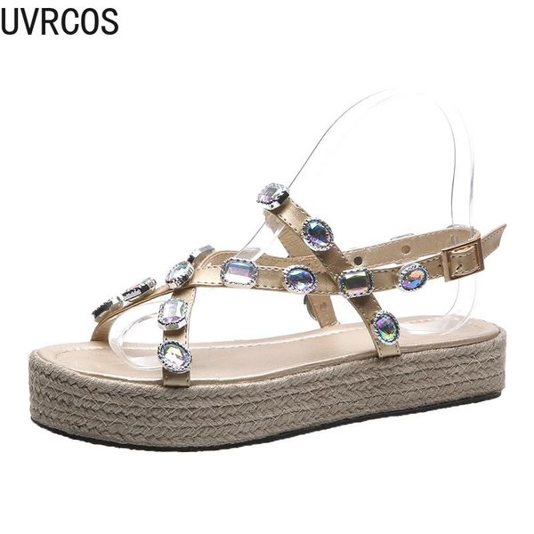 

sandals classic style women's simple and stylish personality all-match rhinestone decoration platform shoes 2021, Black