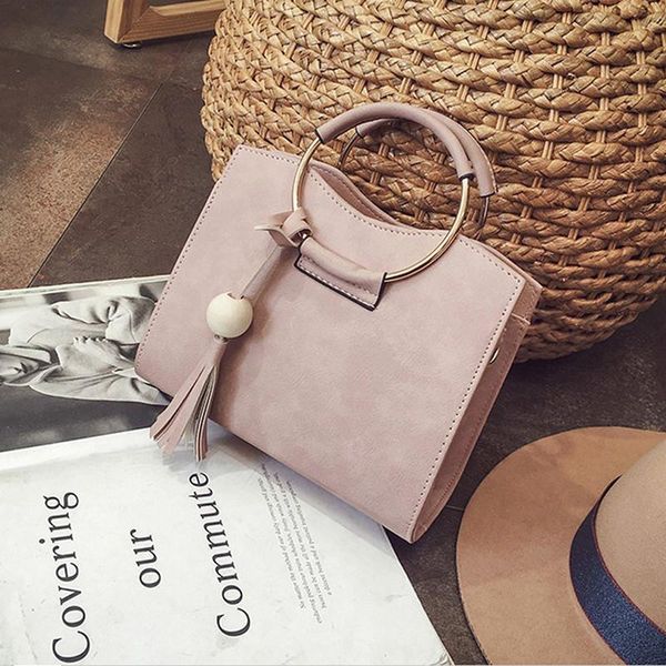 

evening bags women totes bag fashion leather retro brand metal ring handbag for girl small round lady shoulder messenger