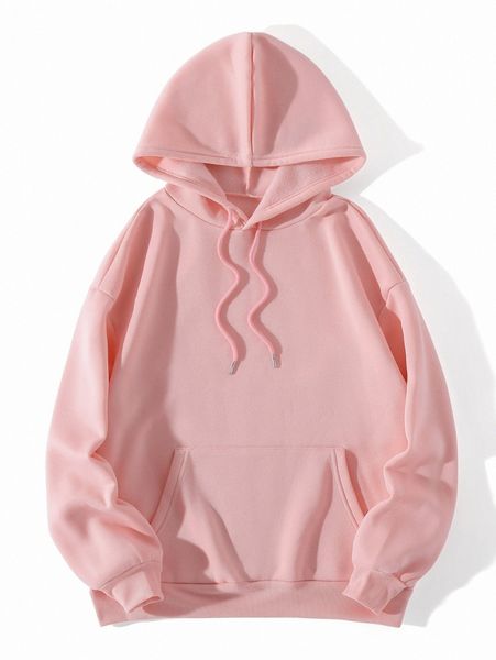 

solid drop shoulder kangaroo pocket hoodie 996p#, White;black