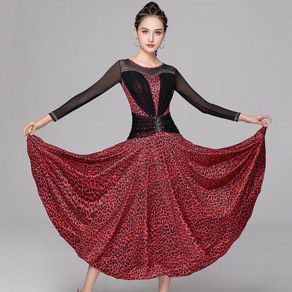 

stage wear floral ballroom competition dress women mesh costume leopard flamenco modern dance outfit tango dancewear, Black;red