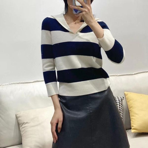 

women's sweaters cosmicchic 2021 knitted pullovers women striped jumpers navy collar long sleeve thin elegant cashmere letter print fem, White;black