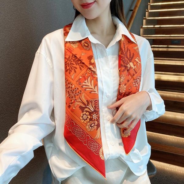 

scarves 100% twill silk scarf women fashion double-sided forest animal shawl hijab head neck kerchief headband 90*90cm, Blue;gray