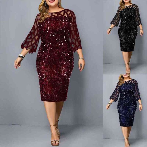 

sequin plus size summer women dresses elegant mesh sleeve birthday party wedding evening night club bodycon, Black;gray