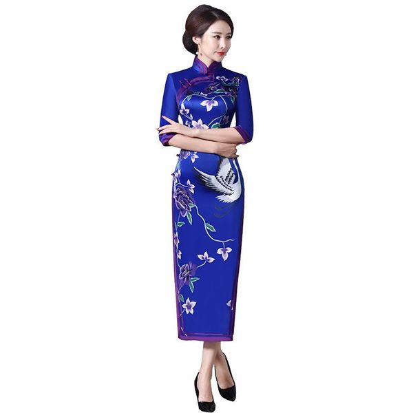 

plus size 3xl blue chinese traditional long dress women's silk satin qipao gentlest double deck long evening cheongsam yzt120821, Red