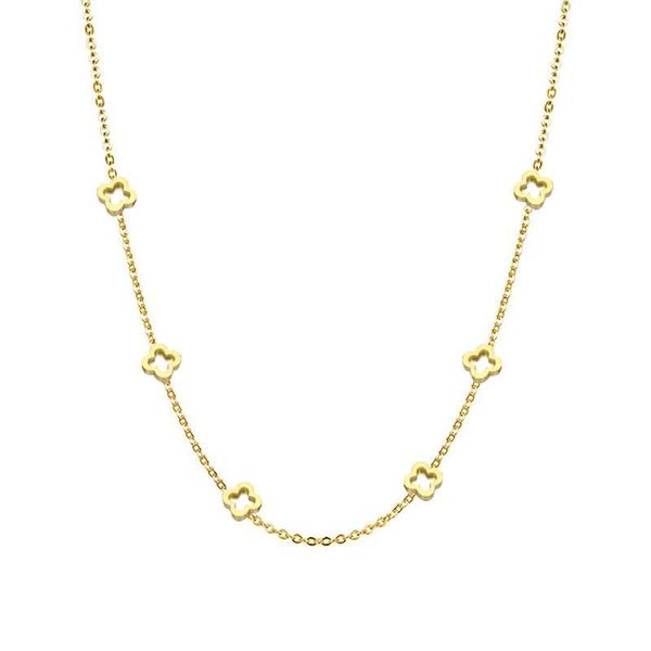

chains stainless steel necklace for women four flower classic femen gold silver color fashion chain long necklaces jewelry