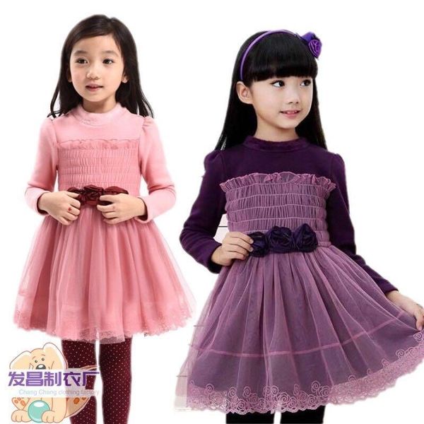 

new thicken baby long sleeve princess dress kid princess dress girls winter velvet children kids dresses for 3-10yrs girls, Red;yellow