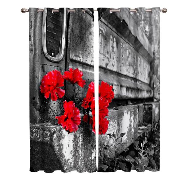

curtain & drapes red flowers on mottled scrap steel curtains for kids boy girl bedroom living room cortinas custom drape kitchen window
