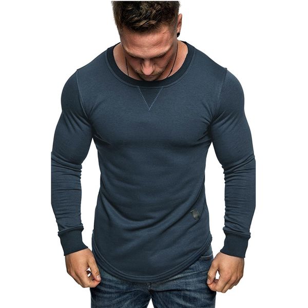 

2021 autumn new fashion men's casual solid slim fit t-shirt long sleeve o-neck charming pure color stretch tees men shirts t4ey, White;black