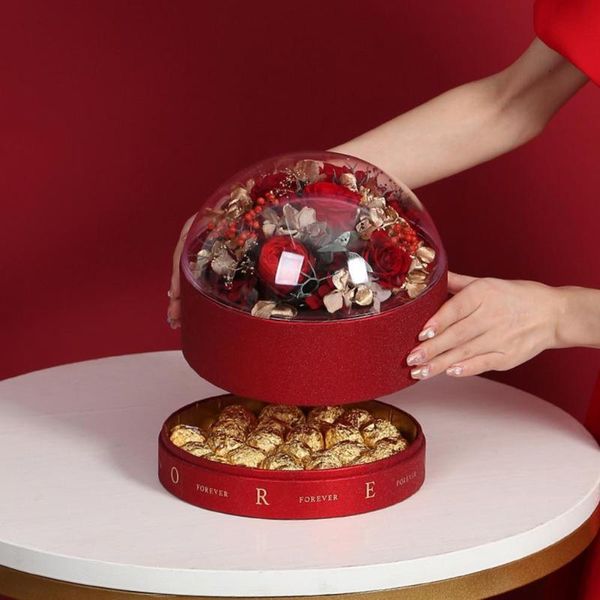 

gift box multifunctional double transparent round cake chocolate rose holder container party accessories home decoration