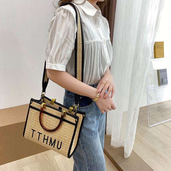 

design jewelry new fashion shen mengchen same women's large capacity tote letter straw bag single shoulder messenger bag