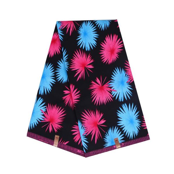 

ribbon veritable real wax red & blue floral print black fabric african nigeria 6 yards, Pink;blue