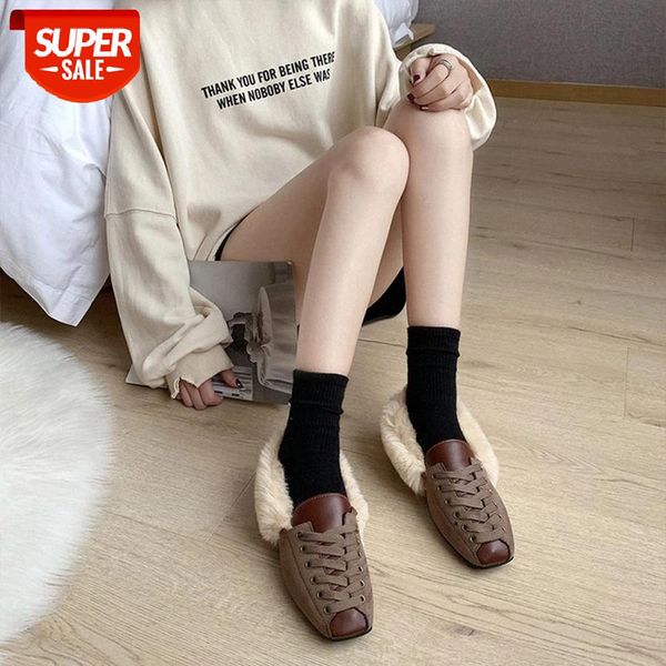 

lcizrong warm women fashion flats faux fur loafers brown black flat shoes #es0v