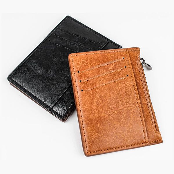 

card holders fashion men/women mini id business holder pu leather slim bank case organizer wallet zipper, Brown;gray