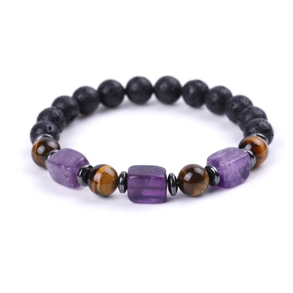 

volcanic stone bracelet square amethyst blue agate tiger eye stone ball bead energy stone bracelet, Black