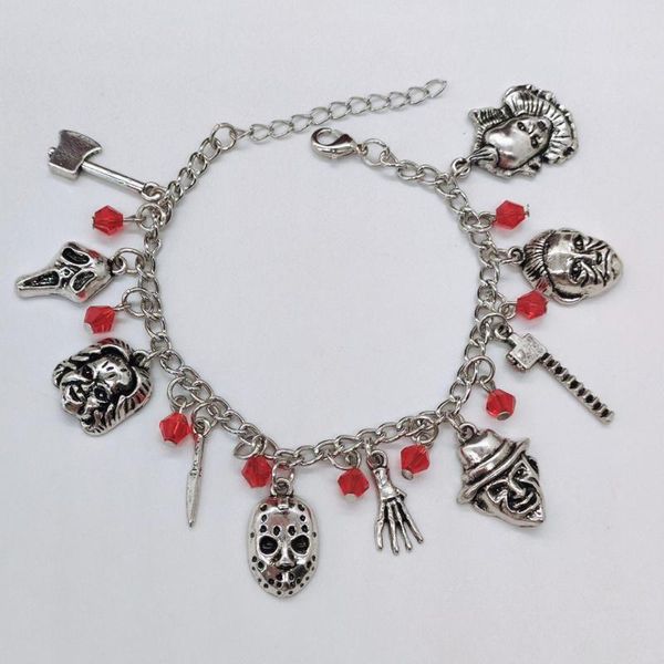 

charm bracelets europe and the united states halloween horror bracelet punk gothic mask men's ladies gift, Golden;silver