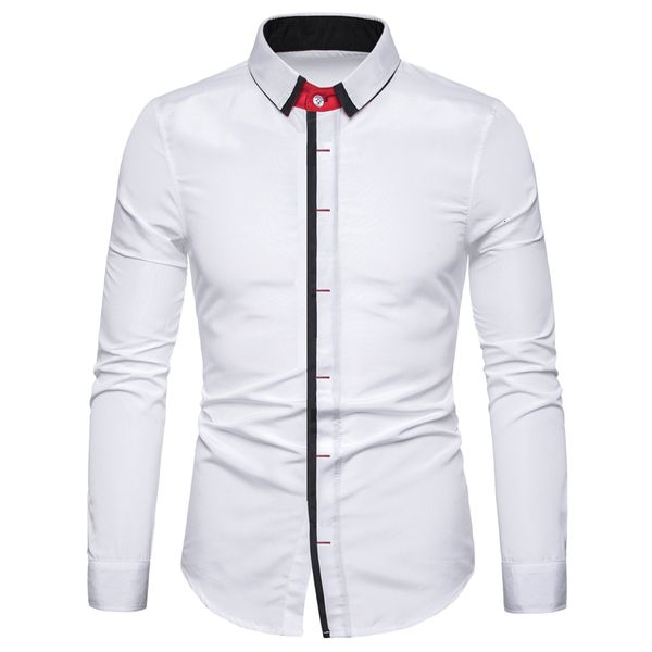 

luxury retrieve men formal shirt slim fit company guides long mouwen button up effen color work casual top, White;black