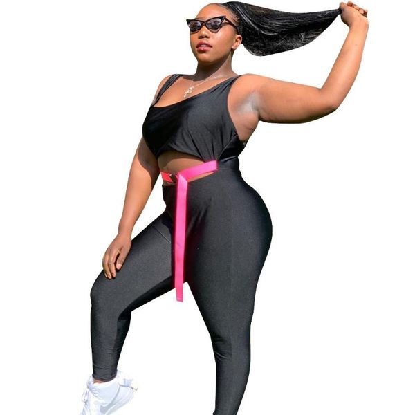 

women's jumpsuits & rompers dpsde 2021 plus-size summer movement style sleeveless round neck vest type long pants, Black;white