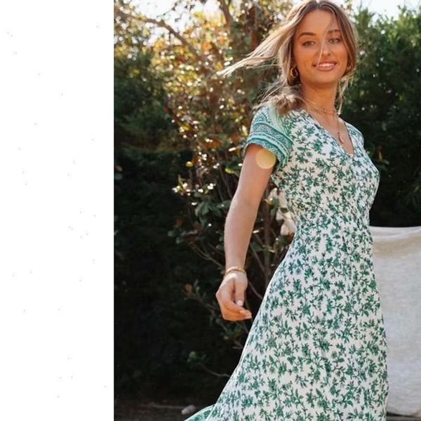 

floral printed hippie maxi dress short sleeve v neck vintage vestidos summer 2021 beach boho casual clothes long women dresses, Black;gray