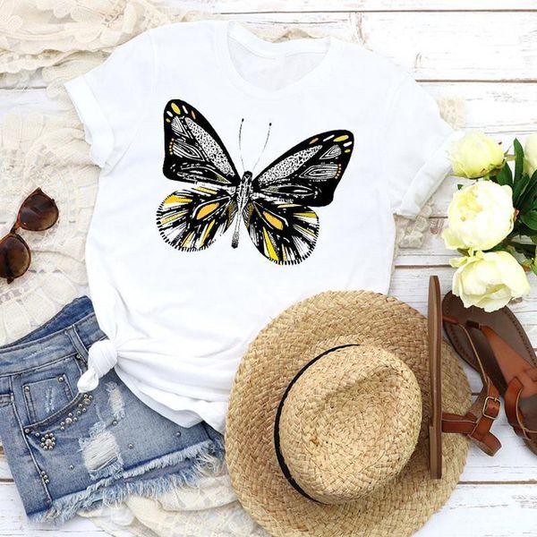 

women graphic butterfly cartoon elegant 90s fashion girl lady tees print t shirt clothing female shirt womens t-shirt, White