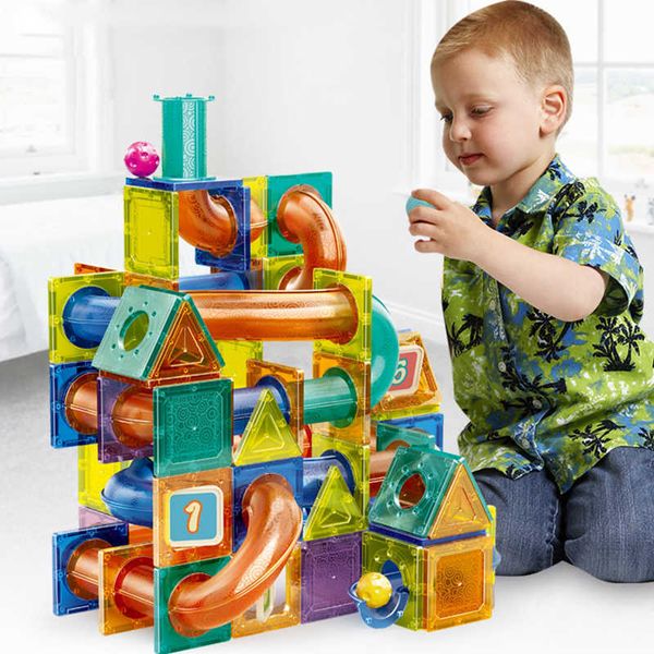 Магнитные блоки здания DIY магнит блок строительные игрушки игрушки слайд шар мраморный трек воронку кирпич сборка игрушки для детей Q0723