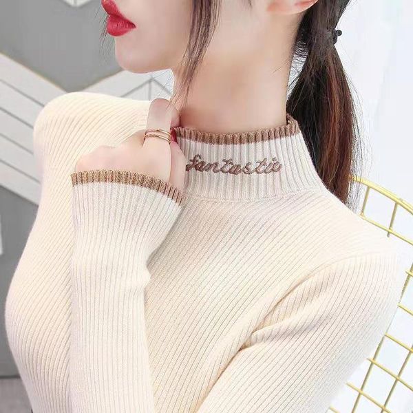 

knitted autumn winter half turtleneck pullovers casual sweaters women shirt long sleeve short slim sweater girls, White;black