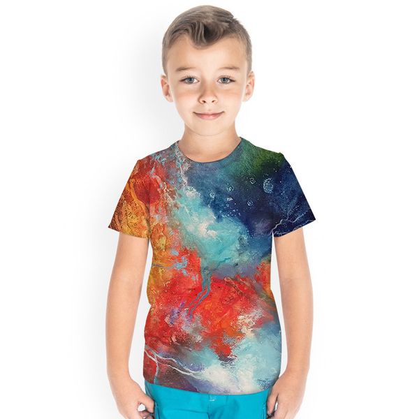 

colorblocking boys 3d printing graphics novelty children's t-shirt round neck short sleeve t-shirt high quality, Blue