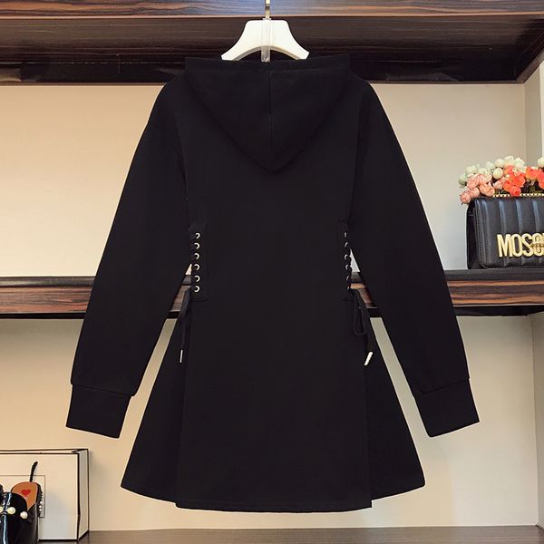 

Plus Female Size Sport with Black Hood Dressed in Casual Long Sleeve Bandage Fashion Streetwear Run Dress Solid Autumn Clothes W9jt, Black;gray