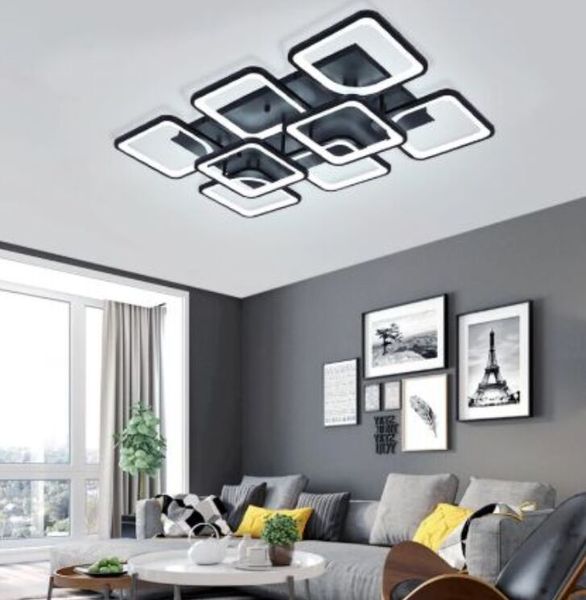 Luci moderne del candeliere del LED per la sala da pranzo vivente Camera da letto della cucina Apparecchi di illuminazione della lampada del soffitto dell'interno di rettangolo nero domestico