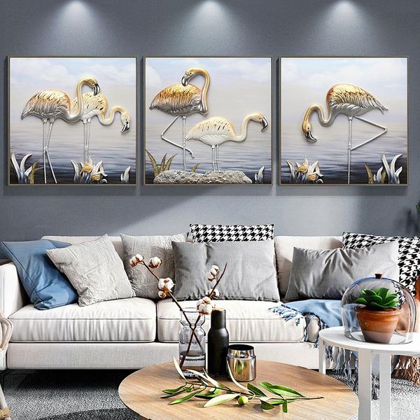 

decorative objects & figurines living room decoration painting nordic style wall light luxury fresco 3d relief triple hanging flamingos