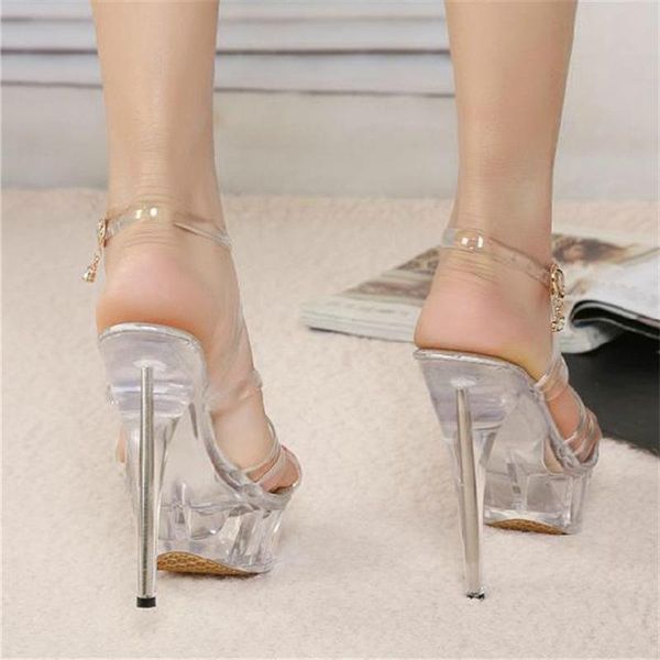 

dress shoes 2021 summer 15cm high heel crystal sandals women's large, Black