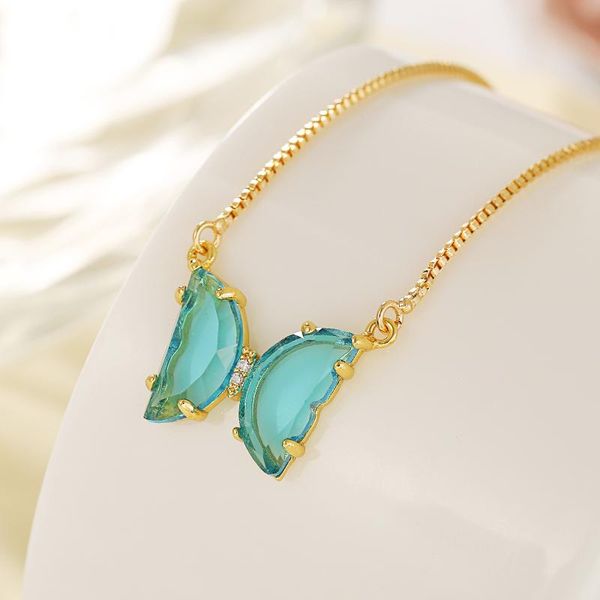 

chokers korean trendy copper cute green butterfly pendant zircon crystal necklaces for women fashion accessories jewelry, Golden;silver