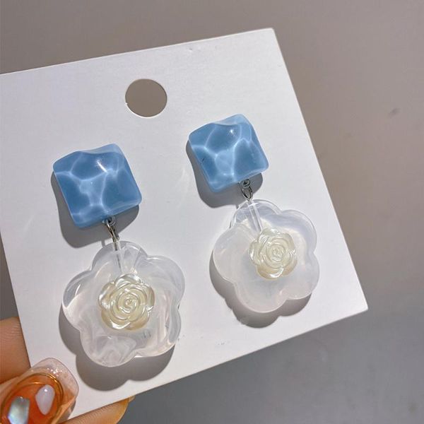 

stud acrylic white rose flower earrings accessory jewelry, Golden;silver