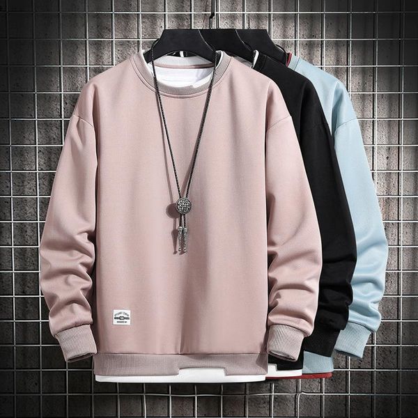

men's hoodies & sweatshirts men spring autumn sweatshirt solid color casual loose long sleeve quality male pullover, Black