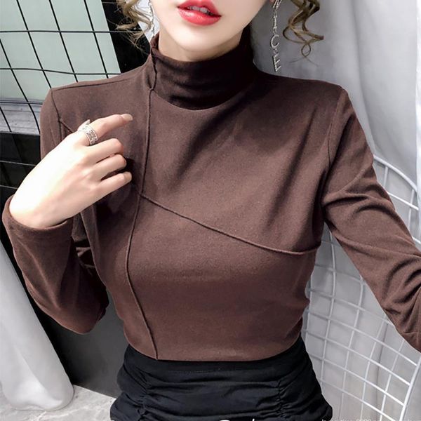 

2021 autumn turtleneck t shirt women korean style womens clothing tshirt female long sleeve cotton tee shirt femme, White