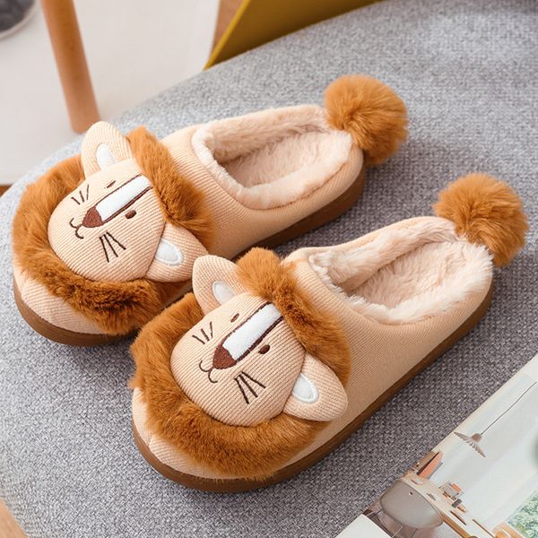 

womens cotton slippers cartoon lion cute indoor ladies flats shoes female home shoes fashion woman light comfort flock slippers, Black