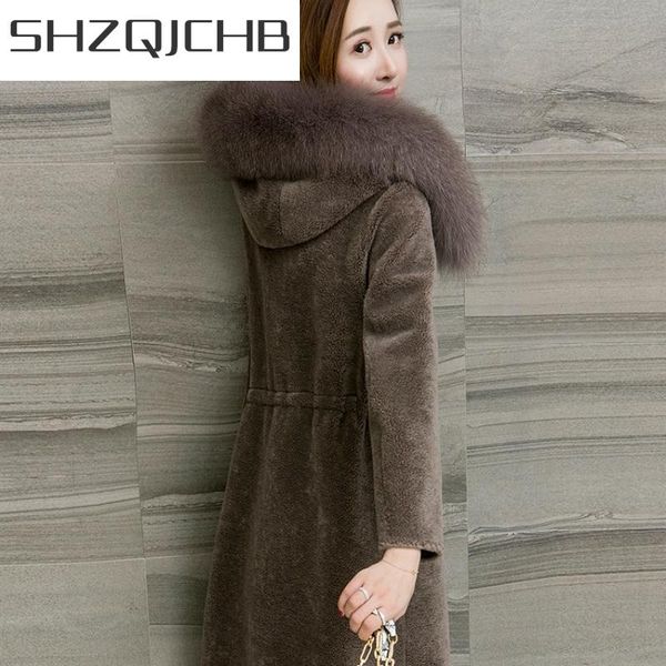 

women's fur & faux jcgb 2021 sheep shearing coat women winter long jacket real female warm hooded outwear overcoat abrigo mujer lwl11, Black