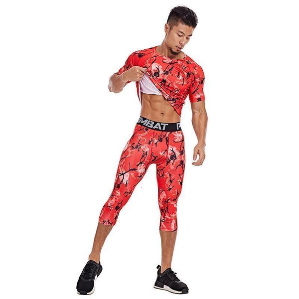 

autumn printed tracksuits men's fitness suit pro sports quick dry tight short sleeve shorts, Gray