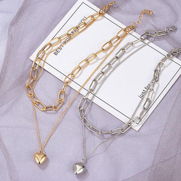 

chains vintage chain choker necklace for women fashion heart punk metal multilayer gold necklaces 2021 trend female jewelry, Silver