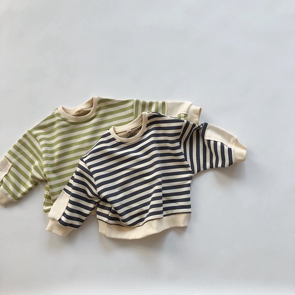 

2021 new kids sweater striped cotton terry pullover toddler boy long sleeve bat shirt winter clothing teen girls casual jdid, Blue